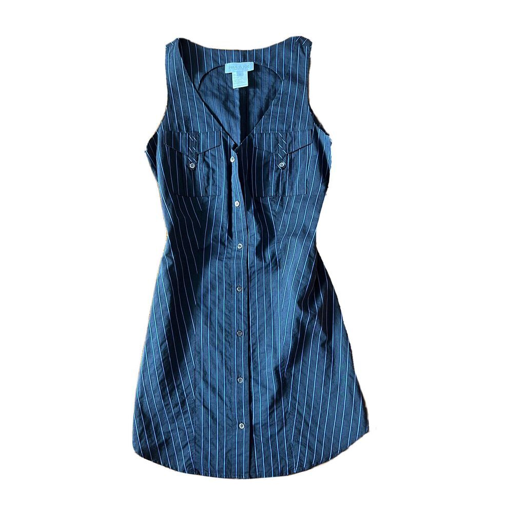 PAUL &‎ JOE Made In France Striped Tank Mini Dress Button Up US2 XS/S